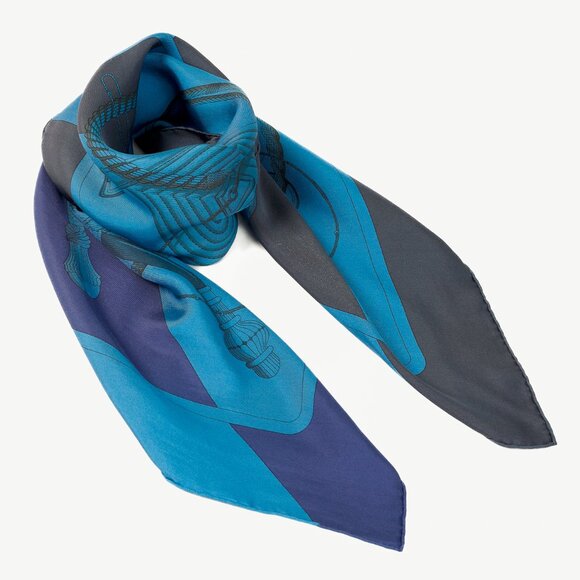 Hermes Clic-Clac 90 Blue Dip-Dye Silk Scarf - Picture 1 of 7